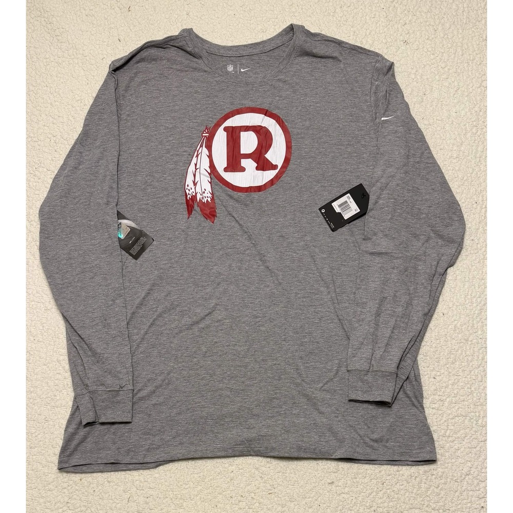 Nike Mens Washington Redskins Long Sleeve T-shirt Graphic Tee Gray 3XL NFL NEW